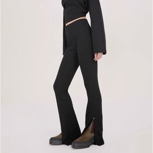 Something Navy Ribbed Knitted Flare Pants 100% Cashmere